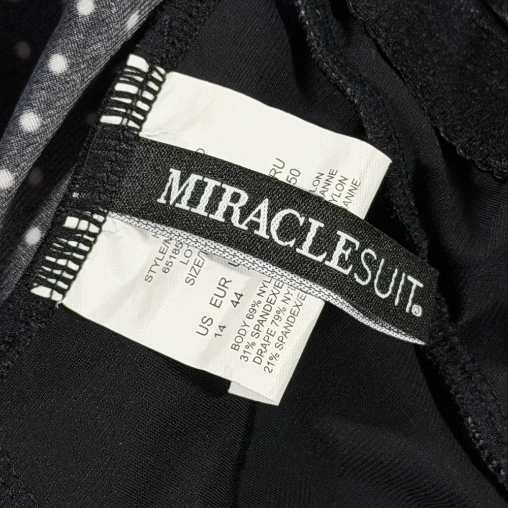 Miraclesuit‎ Size 14 Black Polka Dot Pin Point Oceanus One Piece Swimsuit
